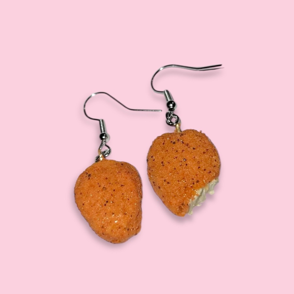 Handmade Chicken Nuggets Dangle Earrings, Food Earrings, Novelty Funny Earrings